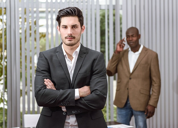Portrait of adult male working from home at night